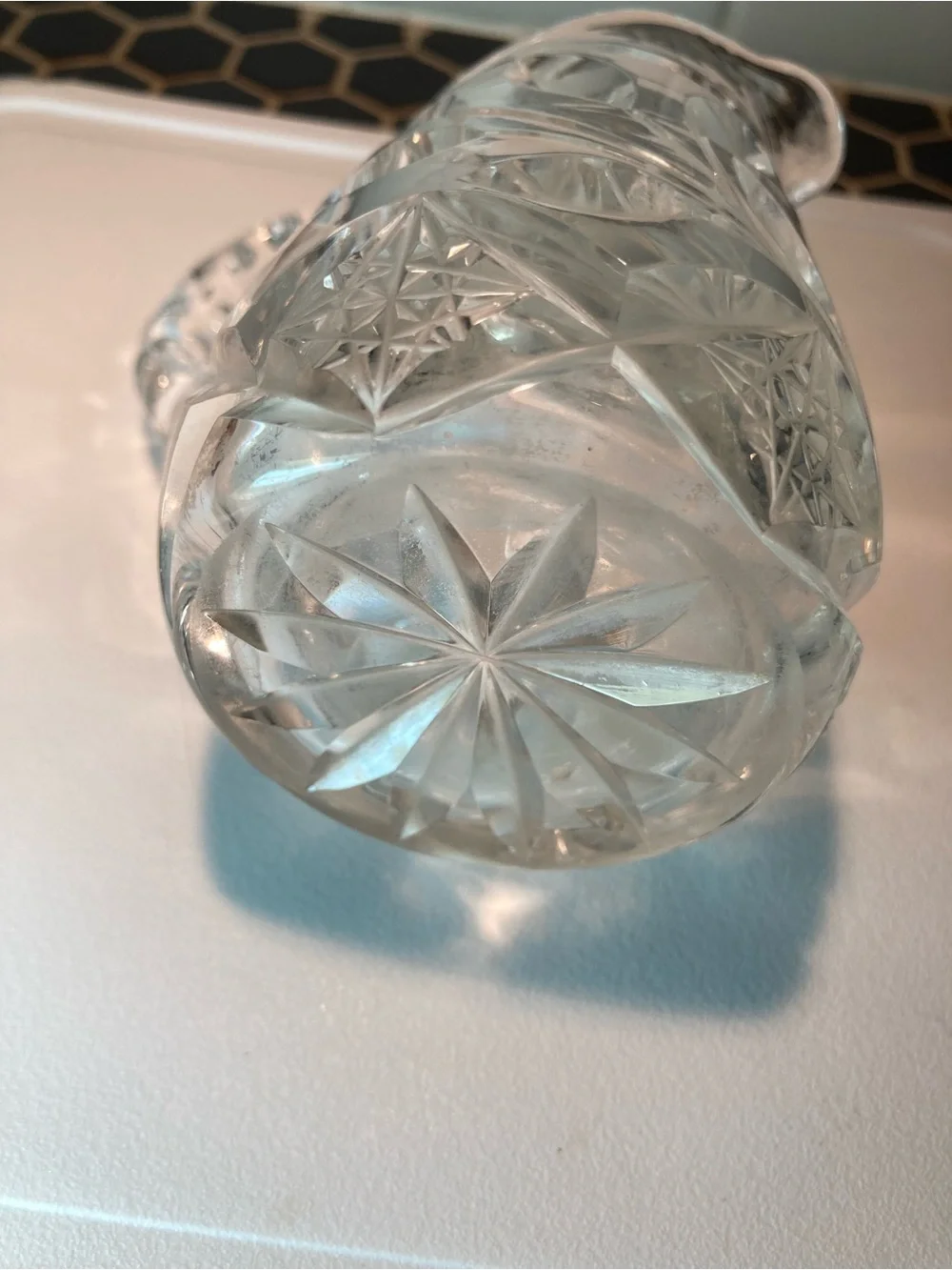 Antique 1900's Miniature Cut Crystal Floral Daisy pitcher jug